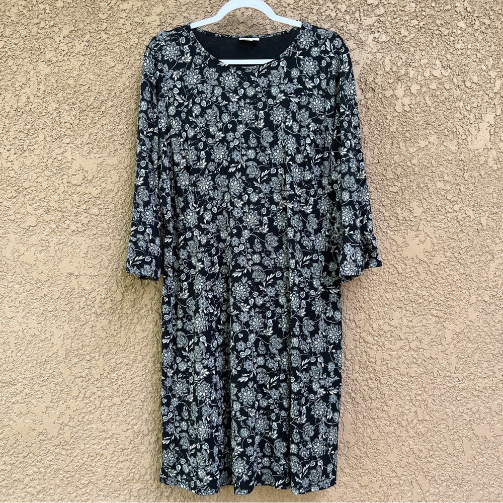 J. Jill Black and White Floral Midi Dress
